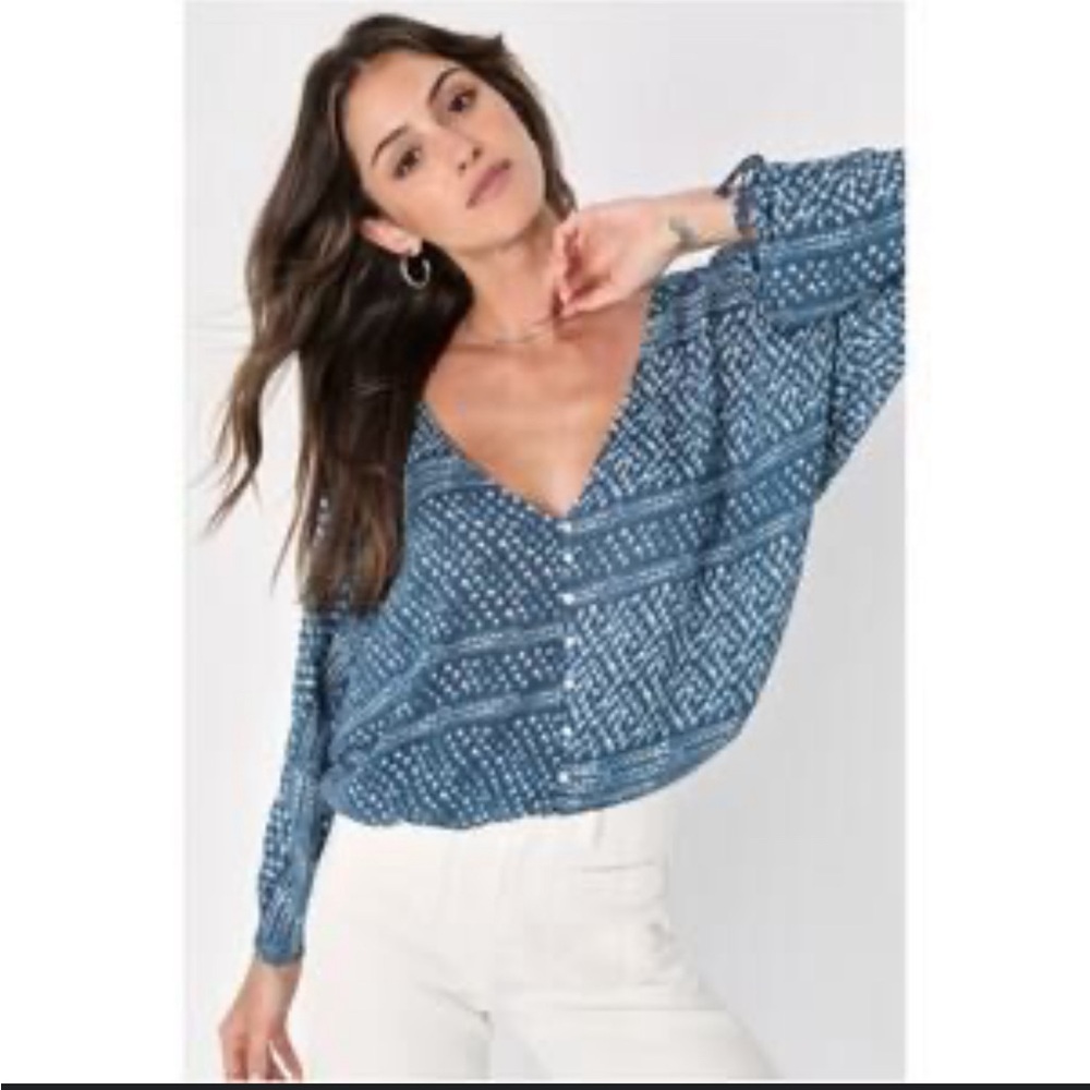 Lulu’s Boho Blue Patterned Women's Top
